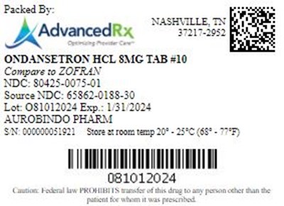 Ondansetron HCl 8mg Tab Qty 10 Ndc 80425 0075